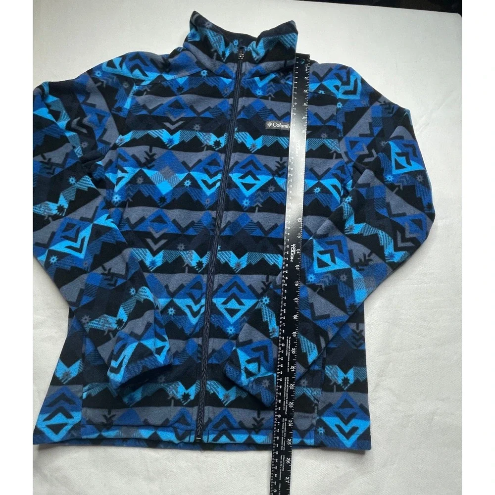 Columbia Fleece Jacket Kids XL 18/20 Blue Black Geometric Full Zip Mock Neck